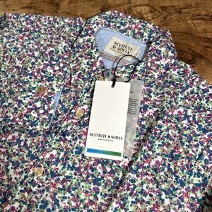 NWT Scotch & Soda Shirt Men's L Slim Fit Floral AOP Long Sleeve Organic Cotton